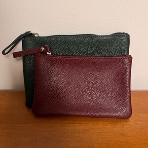 Roots Green and Burgundy Leather Pouches